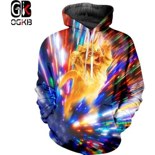 OGKB Cat Printed Hoodies Women/men Cool Colorful Space 3d Sweatshirt Autumn Outerwear New Harajuku Funny Loose Hooded Tracksuit