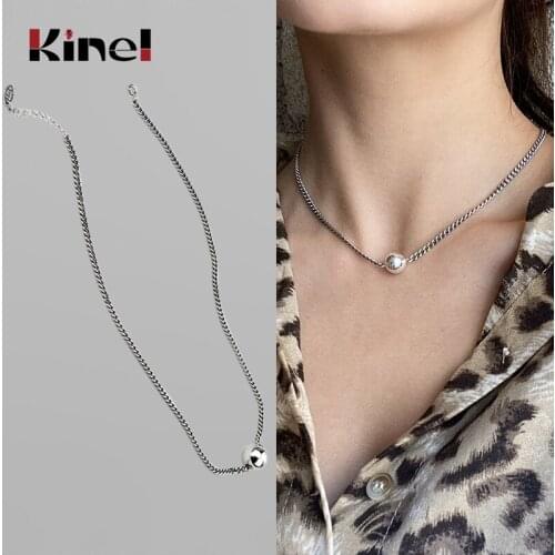 Kinel Genuine S925 Sterling Silver Round Pendant Necklaces For Women Fine Jewelry Handmade Vintage Silver Choker Necklace