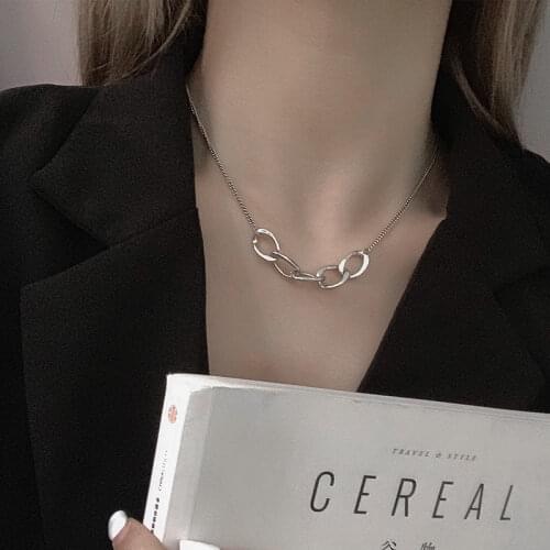 925 Sterling Silver Interlock Circle Thai Silver Necklace For Women Geometric Hip Hop Party Jewelry Wholesale S-N663