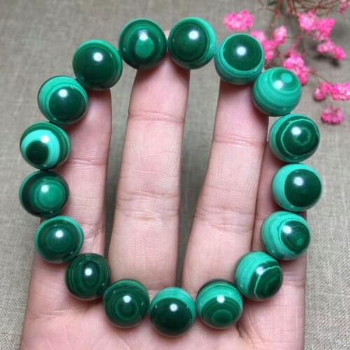 Genuine 12mm Natural Green Malachite Chrysocolla Stretch Gemstone Round Beads Woman Bracelet AAAAAA