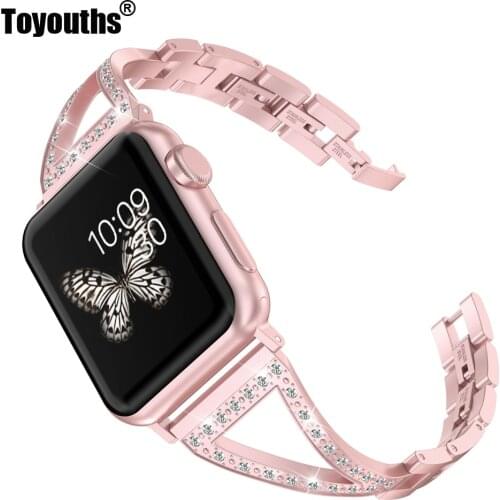 Stainless Steel Strap For Apple Watch Band 38mm 42mm iWatch Jewelry Stainless Steel Wristband Rhinestone Luxury Strap For Apple