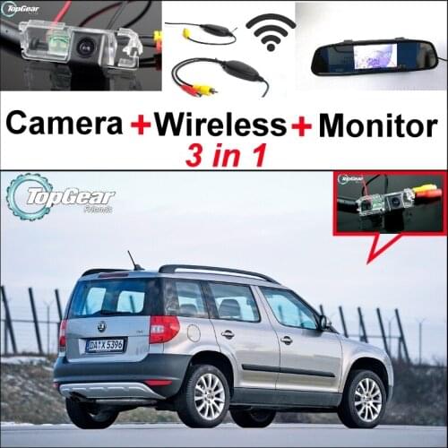 3 in1 Special Rear View Camera + Wireless Receiver + Mirror Monitor DIY Back Up Parking System For Skoda Yeti 5D SUV 2010~2014