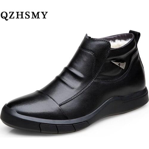 High-quality Mens Plus Velvet Leather Boots Outdoor Leisure High-top Leather Shoes Winter Warm Soft Fur Velvet Man Dress Shoes