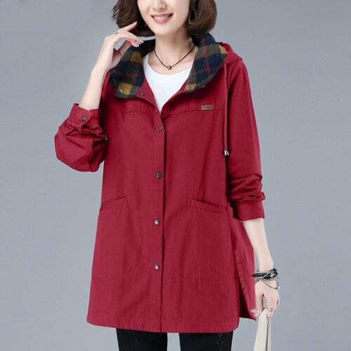 Female Windbreaker Basic Coats Outwear 2021 New Autumn Womens Trench Coat Loose Hooded Long Casual Plus Size 4XL Mother Costume