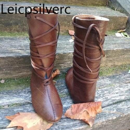 Womens Boots Spring and autumn The New fashion Round head Lace-up Narrow Band flat High tube Womens shoes plus size 34-48