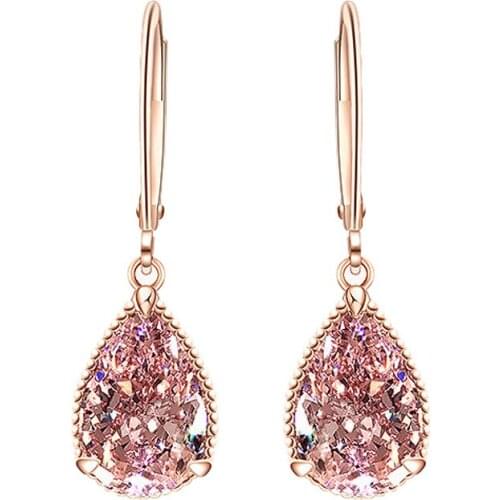 18K Rose Gold Water drop Diamond Drop Earring For Women Colorful Crystal Gemstone Earring Wedding Anniversary Fine Jewelry Gift