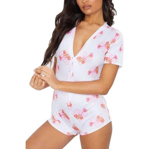 Womens Short Sleeve Print Yoga Jumpsuit Summer Fashion Sexy V-neck Jumpsuit Casual Yoga Sportswear Home Service Rompers Pajama