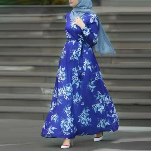 Plus Size Muslim Dress Women Floral Dubai Turkish Robe Kaftan Ethnic Long Sleeve Wild Dresses Maxi Abaya Islamic Clothing 2021
