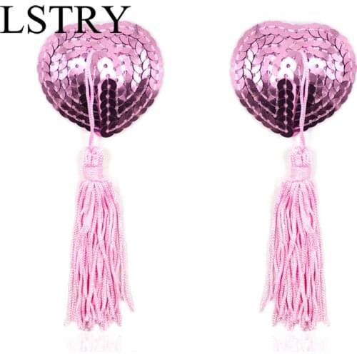 1 Pair Sexy Pasties Stickers Women Lingerie Sequin Tassel Breast Bra Nipple Cover Self Adhesive Heart Shape Bra Nipple Cover