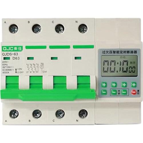 LCD 3 phase 4 wire 380V 32A,63A overload protect circuit breaker with timer function 1min - 99h din type 380V timer switch