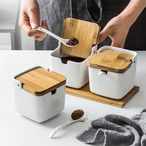 Creative Japanese Style Ceramic Flip Seasoning Jar Cruet Salt Condiments Kitchen Tools White Porcelain Seasoning Box Spice Jar