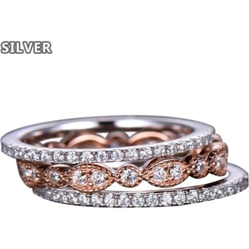 3pcs/set Dainty Ring Set For Women Rose Gold Bridal Retro Wedding Band Promise Engagement For Wome 925 anillos Silver Rings