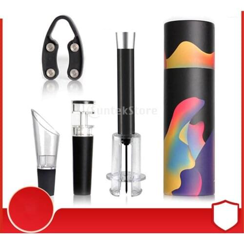 4pcs Wine Corkscrew Set Manual Wine Bottle Air Pressure Pump Opener With Foil Cutter Tool Stopper Bottle Accessories Gift Set