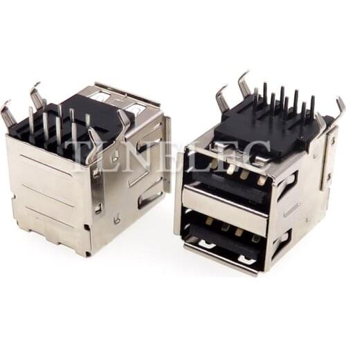 5pcs Type-A Double USB 2.0 Jack Interface Connector 8 Pins Insert Socket Plug Port with Shrapnel Curling Edge Famale Receptacle