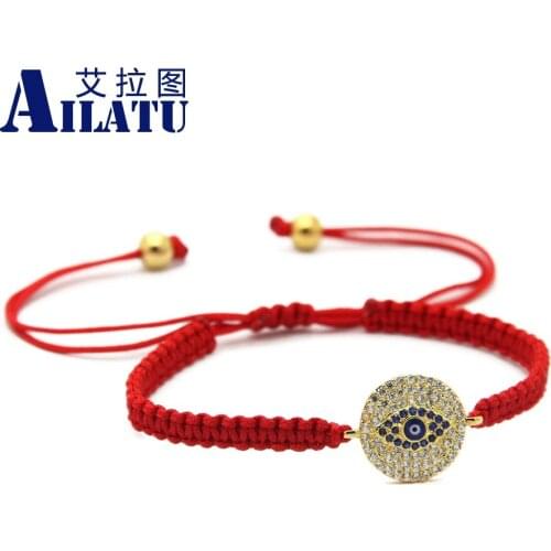 Ailatu Red Braided Macrame Bracelet For Men & Girls Fashion Micro Pave CZ Beads Jewelry