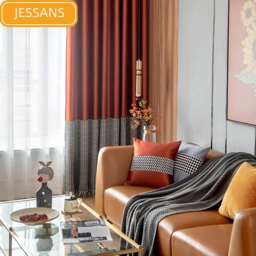 American High-grade Cotton and Linen Embossed Stitching Thick Blackout Curtains for Living Room and Bedroom Customized Products