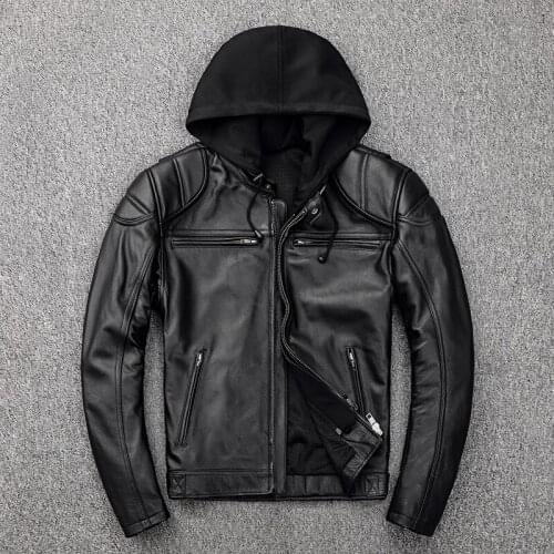 Free shipping,Plus size mens genuine leather biker jacket.Pro Motorcycle Jacket Protectors.cowhide coat.quality outwear pads