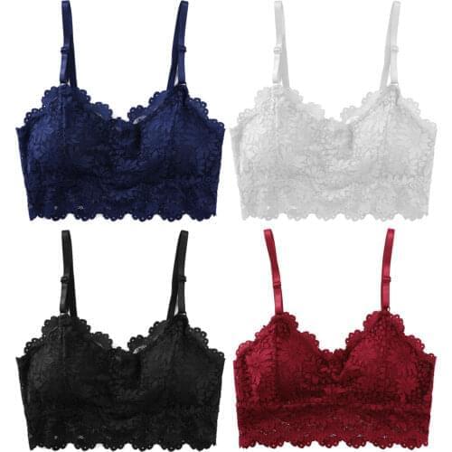 Seamless Bras For Women Underwear Girls Lingerie Removable Padded Floral Lace Push Up Camisole Adjustable Spaghetti Strap Vest
