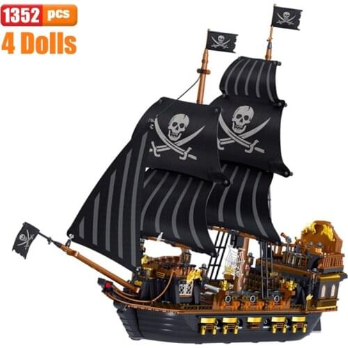 Large Pirate Ship Building Block Boat Black Pearl Silent Maria Adventure Caribbean Sea Educational Bricks Toy For Children Gift