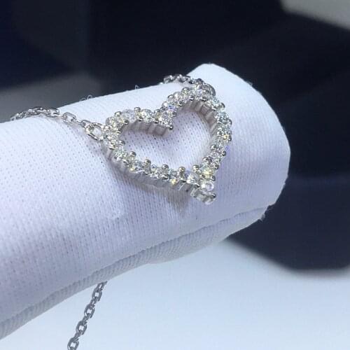 18K White Gold Plated Brilliant Cut Diamond Test Past D Color Micro Moissanite Heart Pendant Necklace Silver 925 Original Chain