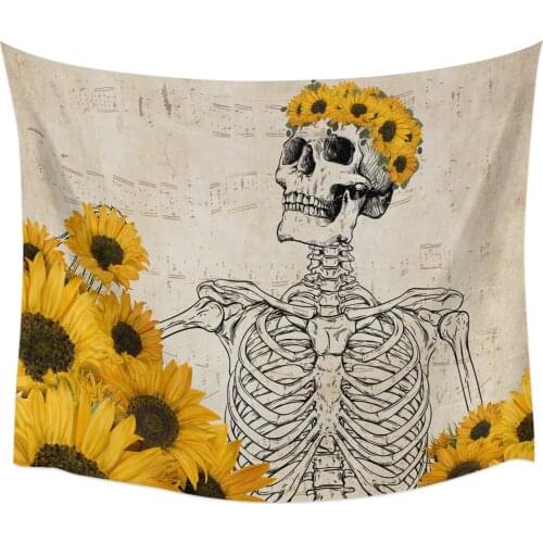 Skull Sunflower Sheet Music Retro Tapestry Wall Hanging Home Wall Decor Bedroom Tapestry Wall Hanging Yoga Mat Picnic Mat
