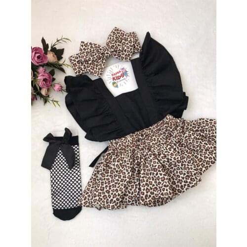 Female Child Leopard print Frilly Salopet Bandana Socks Set
