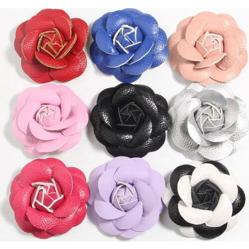 5Pcs 6cm 2.36" Artificial Leather Flower Fabric Chiffon Flowers Boutique Wedding Dress DIY Flowers Bride Hair Veil Clothes