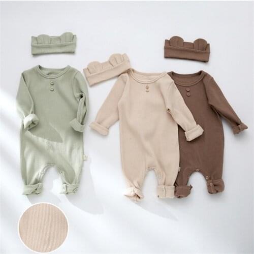 Girls Boys Baby Bodysuits Autumn Cotton O-neck Rompers with Headband Newborn Childrens Clothes