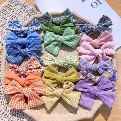 Korean Fresh Simple Plaid Floral Fabric Bow Duckbill Clip Hair Accessories Fashion Beautiful Girl Children Barrettes Headwear