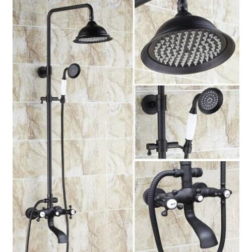 Oil Rubbed Brass Wall Mounted Rain Bathroom Rainfall Shower Faucet Set with Hand Spray Shower Head Bath Tub Mixer Tap 2hg104