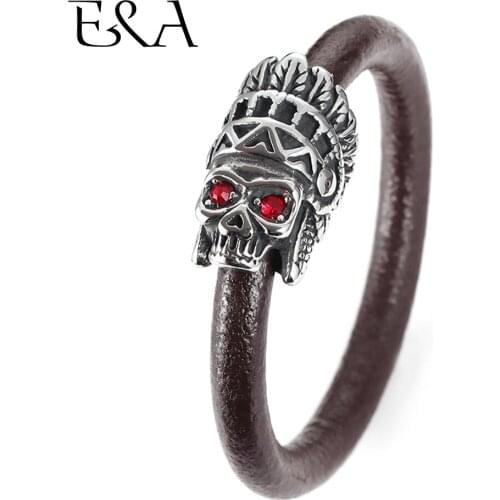 Mens Genuine Leather Braided Bracelet with Stainless Steel Magnetic Skull Clasp Male Lion Charms Bangle Rope Fashion Jewelry