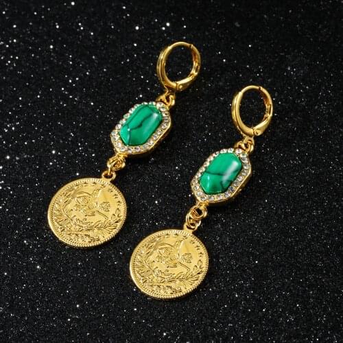2021 New Ottoman Turkish Jewelry Earrings Ladies Gold Plated Set with Turquoise/Diamond Pendant Earrings