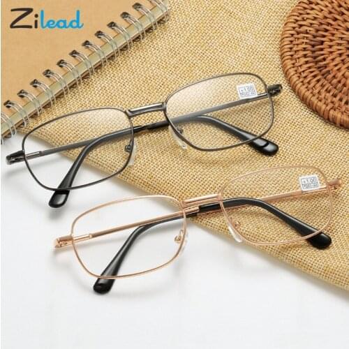 Zilead Metal Reading Glasses Square Frame Elderly Glasses Comfortable Clear Mirror Men Women Spring Leg anti blue-ray Glasses
