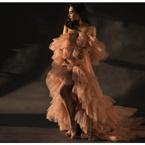 Couture Maternity Gowns Long Robe Dresses Pretty Ruffles Tiered Tulle A-line Women Dresses To Event Party With Half Sleeves