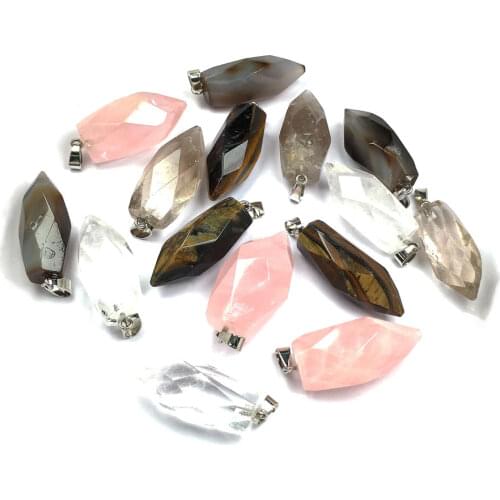 Natural Stone Faceted crystal Pendant Cylindrical Exquisite Pendants charms for Jewelry making DIY Necklaces Accessories 15x40mm