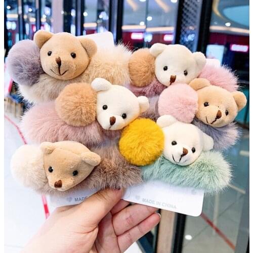 Cute Bear Furry Elastic Hair Bands For Women Girls Korean Lovely Colorful Headbands Rope Tie Holder Scrunchie Hair Accessories