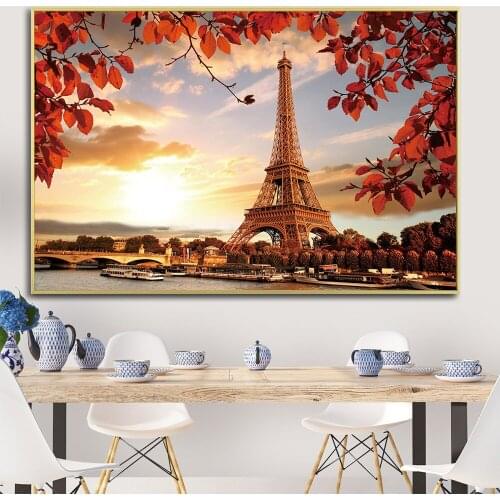 Romantic City Couple Paris Eiffel-Tower Landscape Abstract Oil Painting on Canvas Poster Print Wall Picture for Living Room