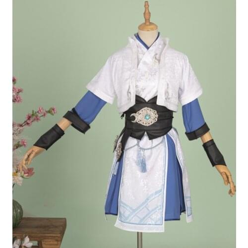 RSF Male Female Cosplay Costume for Mobile Game A Dream of JiangHu-Chu LiuXiang Sword Women White Blue Print Photography Hanfu