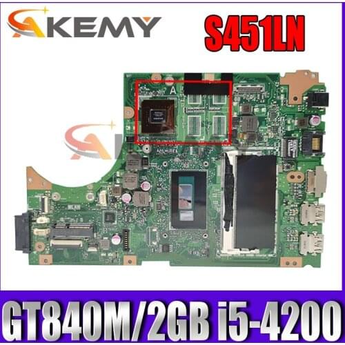 S451LN GT840M/2GB i5-4200CPU 4GB RAM mainboard REV 2.0 For ASUS S451L S451LN laptop motherboard 90NB05D1-R01000 Free Shipping