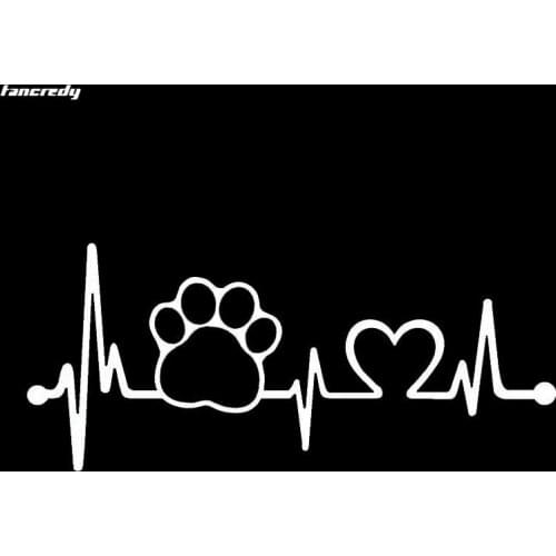 Heartbeat Love Dog Footprints Funny Car Sticker Vinyl Car Styling Decals Creative Car Decor White
