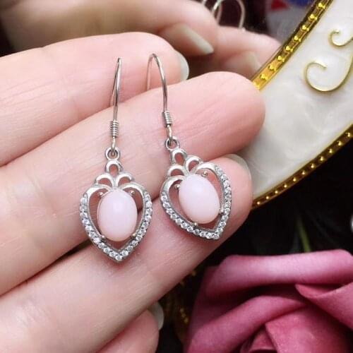 Love Heart Style Natural And Real Pink Opal earring for birthday 925 sterling silver Fine jewelry