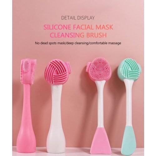 Double Head Silicone Facial Cleanser Brush 2-IN-1 Deep Pore Exfoliating Cleansing Soft Massage Mask Smudge Spoon Facial Care