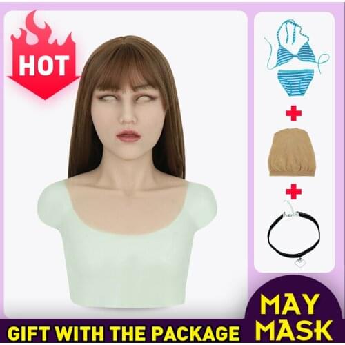 Silicone Masks Artificial Realistic Skin Long Neck May Mask for Crossdresser Halloween Transgender Shemale Sexy Cosplay Unisex