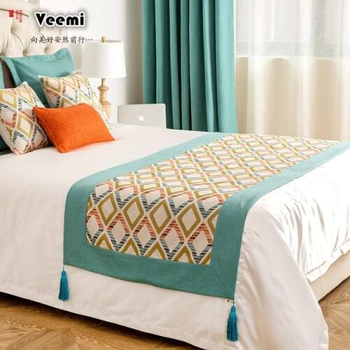Mediterranean New American Style Geometric Diamond Bed Runner High quality hotel bedding cover towel Home Wedding Party Decor