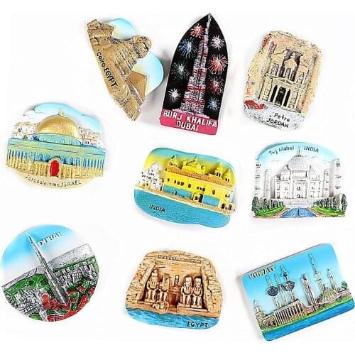 World tourism souvenirs fridge magnets Refrigerator stickers Egyptian pyramid India Dubai Israel Bali Kuwait collection gifts