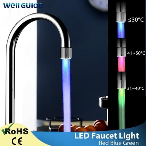 LED Faucet Light RGB Temperature Red Blue Shower Water Sensor Glow Head Stream Sink Tap Torneira Bathroom Kitchen Accessories