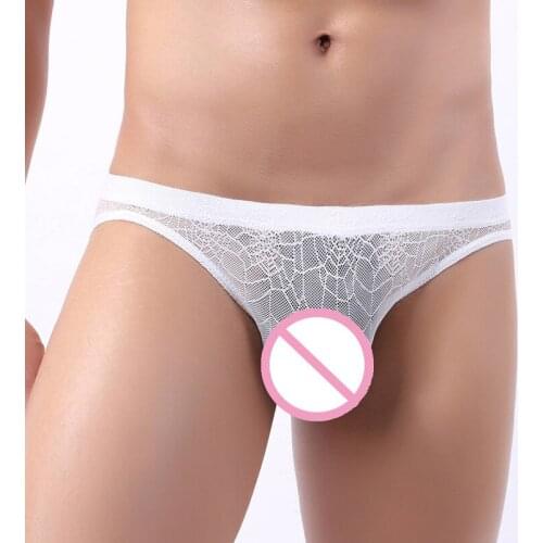 Men Briefs Jock Strap Mesh Lace Sissy Underwear Ultra-thin Transparent Bugle Pouch Gay Panties Cucea String Slip Homme Thongs