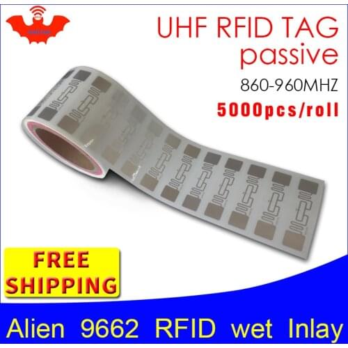 UHF RFID tag sticker Alien 9662 wet inlay EPC6C 915mhz868mhz860-960MHZ Higgs3 5000pcs free shipping adhesive passive RFID label