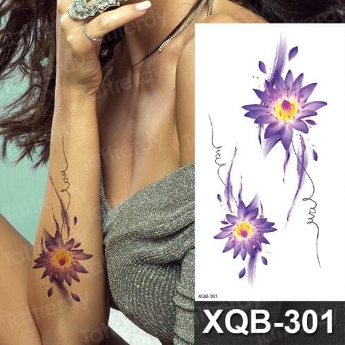 Watercolor Flower Tattoos Temporary Women Sexy Custom Tattoo Stickers Purple Sunflower Rose Flash Fake Girls Tato Arm Band Wrist