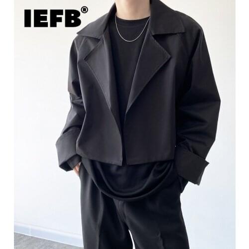 IEFB Autumn Personality Simple Short Mens Suit Jacket 2021 New Trend Chic Lapel Black White Long Sleeve Loose Cardigan Blazer